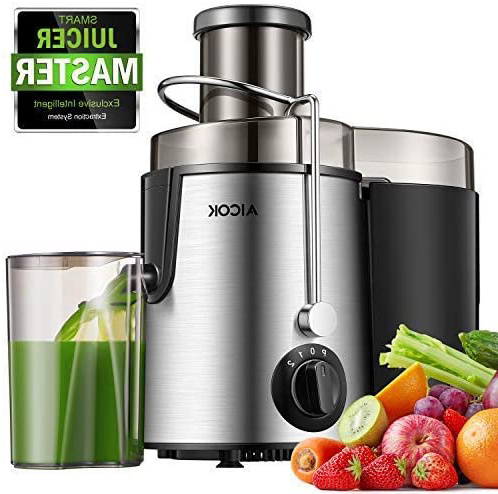 Aicok Licuadoras Para Verduras y Frutas Acero Inoxidable, 3 Velocidades Licuadora Prensado Frio Extractor de Zumos Boca Ancha de 75MM, Extractor de Jugos Libre de BPA, con Base Antideslizante