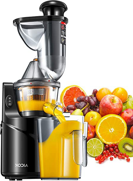 Licuadora Prensado Frío, Aicok Licuadoras Para Verduras y Frutas con Boca Ancha de 75MM, extractor de zumos con Función inversa, Slow Juicer Motor Silencioso, Libre de BPA
