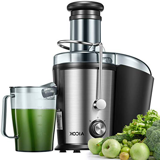Licuadoras Para Verduras y Frutas, Aicok 800W Centrífugo con Boca Ancha de 75MM, Doble Velocidad con Pies Antideslizantes, Diseño Antigoteo, Libre de BPA