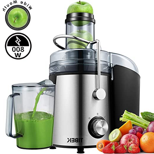 Licuadoras para Verduras y Frutas, 800W Licuadoras para Zumos Centrífugo Boca Ancha de 75mm y Multi-Velocidades con Base Antideslizante, Extractor de Jugos Libre de BPA y Diseño Antigoteo, TIBEK