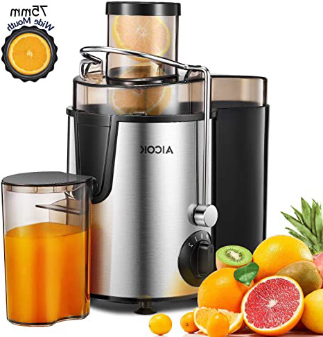 Licuadoras Para Verduras y Frutas Velocidad, AICOK Licuadora Prensado Frio Extractor de Zumos Acero Inoxidable de Zumos Boca Ancha de 75MM, 3 Velocidades y Función Aanti-Goteo, Libre de BPA, 27000 RPM