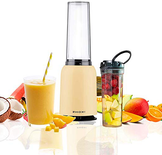 IKOHS Batidora de Vaso MOI - Batidora de Vaso Individual para Smoothies y Batidos, 230 W, Individual, Portátil, Cuchillas de Acero Inoxidable, 230W, Libre de BPA, Diseño Exclusivo, Color Beige