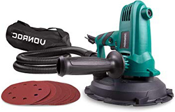VONROC - Lijadora para paredes y techos (750 W, ideal para pared y techo, diámetro de disco de 180 mm, arranque suave, electrónica constante, incluye manguera y bolsa de recogida de polvo)
