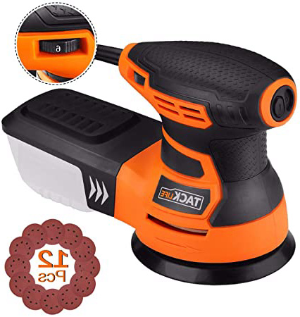 TACKLIFE Lijadora Orbital 350W con 6 Velocidades 6000-13000RPM, Lijadora eléctrica con 12 Lijas de 125mm (80, 180 Granos), Caja de Recogida de Polvo Cable de 3 Metros PRS01A