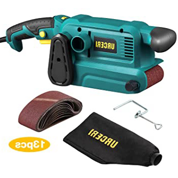 URCERI 800W Lijadora de banda, 6 velocidades entre 375-713RPM, 13 Lijas 76x457mm, Con bolsa colectora de polvo, Botón de bloqueo, actuado como lijadora de banco