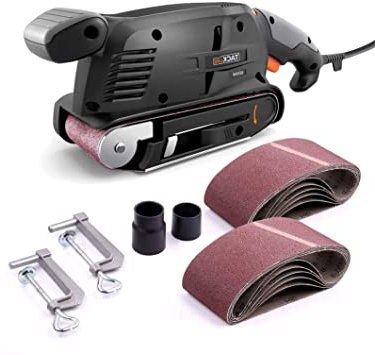 TACKLIFE Lijadora de Banda, 600W Lijadora Eléctrica, 13 Lijas 75x457mm, 6 Velocidad 360-560RPM, 2 Adaptadores de Aspirador 32/35mm, Motor de Cobre Puro, Cable de 3 Metros, Botón de Bloqueo PSFS1A