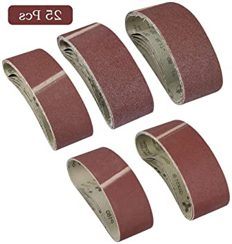 WOWOSS 25 Piezas Grano Bandas de Lija Tejido 75x533mm, Correas para Lijadoras 40/60/80/120/180 para Lijadora de Banda/Tejido de Lija