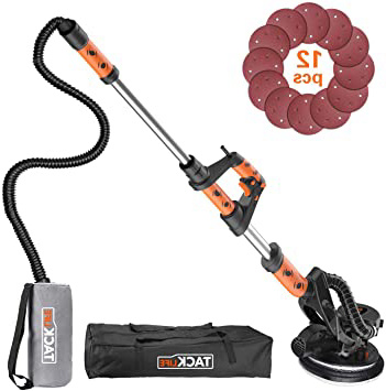 TACKLIFE Lijadora de Pared, Lijadora de Techo 800W, Sistema de Autolimpieza, Base de Lijado Desmontable para Esquina, Cable de 4,5M, 12PCS Lijas (P120 y P320), Mango Telescópico 1,6-1,9M PDS03A