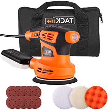 TACKLIFE Lijadora Orbital, Lijadora Eléctrica de 6 Velocidades Variables 280W, 10PCS Lijas y 3PCS Almohadillas de Pulido, Máquina de Lijado con Caja de Recolección de Polvo para Lijar y Pulir PRS02A