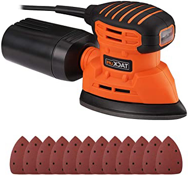 TACKLIFE Lijadora Eléctrica, 12000RPM 130W Lijadora Mouse para Madera con Recogida de Polvo, Conectada a Aspiradora de 35mm, Interruptor a Prueba de Polvo, 12 Lijas (6x 80/180 Granos) PMS01A