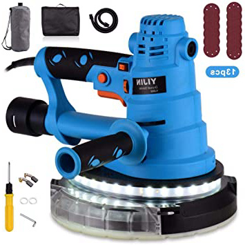 Lijadora de Pared 750W, Base de lijado desmontable, 13 discos de lijado, 6velocidades, Sistema de Autolimpieza, Cabezal giratorio de 180 mm, Luces LED