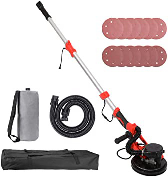 Sfeomi 800W Lijadora de Pared y Techo Lijadora de Paneles de Yeso 6 Velocidades y 12 Discos Lijadora Electrica de Techo Cabezal Giratorio y Sistema de Vacío Integrado 12PCS Lijas (800W)