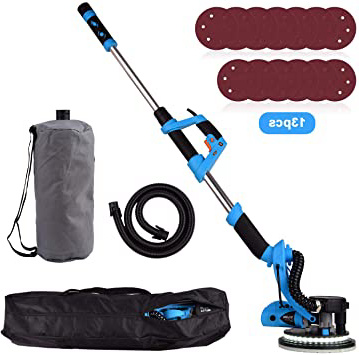 YIJIN Lijadora de Pared 800W, 13 discos de lijado, 6velocidades, Sistema de Autolimpieza, Cabezal giratorio de 225 mm,Base de lijado desmontable, Mango Telescópico, Luces LED