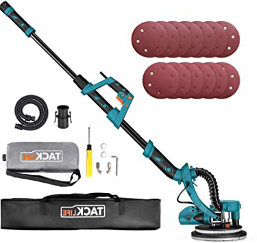 Lijadora de Pared, Lijadora de Techo 800W, Sistema de Autolimpieza, Base de Lijado Desmontable para Esquina, Cable de 4,5M, 13PCS Lijas (P120 y P320), Mango Telescópico 1,6-1,9M PDS03AS