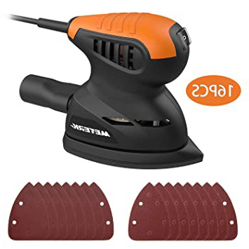 Lijadora Eléctrica 125W, Meterk 13500 RPM Máquina para Pulir Masilla de Lijado de Pared 16pcs Sandpapers Sistema de Recolección de Polvo para Espacios Reducidos Lijado en la Decoración del Hogar