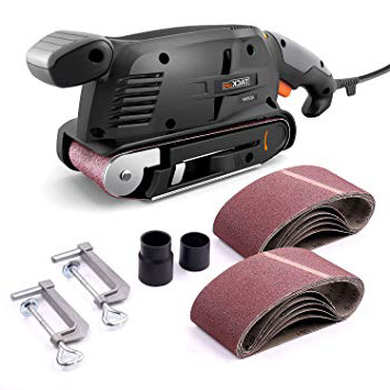 TACKLIFE Lijadora de Banda, 600W Lijadora Eléctrica, 13 Lijas 75x457mm, 6 Velocidad 360-560RPM, 2 Adaptadores de Aspirador 32/35mm, Motor de Cobre Puro, Cable de 3 Metros, Botón de Bloqueo PSFS1A