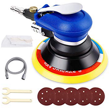 Amzdeal Lijadora Orbital Excéntrica Neumática Dual-acción Rectificadora Máquina para Lijar 10000 Rpm con Manguera y Bolsa Pulidor Multifunción para Coche, Metal, Muebles