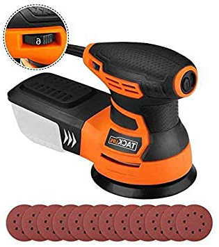 Lijadora Eléctrica, TACKLIFE Lijadora Orbital, 350W 6 Velocidad Ajustable, Lijadora con 13000RPM Motor, 12 PCS Papeles de Lija de 125mm (80, 180 Granos), con Caja de Recogida de Polvo/PRS01A