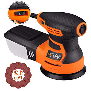 TACKLIFE Lijadora Orbital 350W con 6 Velocidades 6000-13000RPM, Lijadora eléctrica con 12 Lijas de 125mm (80, 180 Granos), Caja de Recogida de Polvo Cable de 3 Metros PRS01A