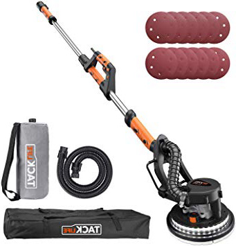 TACKLIFE Lijadora de Pared, Lijadora de Techo 800W Mango Telescópico 1,6M- 1,9M, Sistema de Autolimpieza, 550-1900RPM, Base de Lijado Desmontable, Cable de 4,5M, 12PCS Lijas (P120 y P320) PDS03A