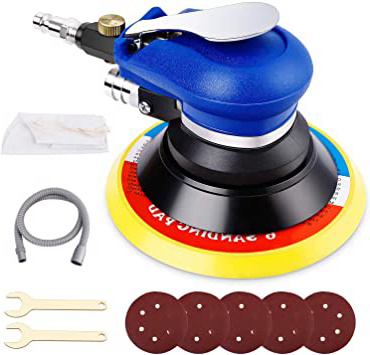 Amzdeal Lijadora Orbital Excéntrica Neumática Dual-acción Rectificadora Máquina para Lijar 10000 Rpm con Manguera y Bolsa Pulidor Multifunción para Coche, Metal, Muebles