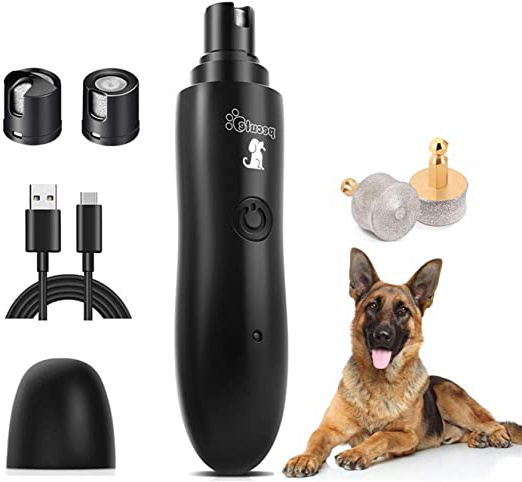 Pecute Lima de Uñas Eléctrica para Perro Gato Mascotas Mediano y Grande, Cortaunas Perro, Amoladora del Clavo Recargable y de Bajo Ruido, Dos Grados Velocidad Variable con Cable USB (Negro) (L, Negro)