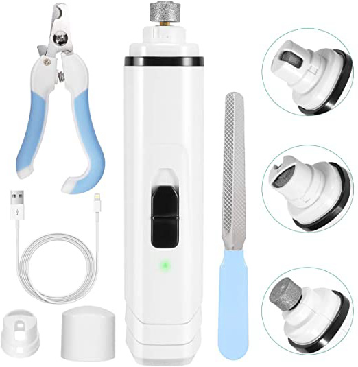 Gifort Lima de Uñas Eléctrica para Perro Gato, 50DB Super Silencioso Cortauñas 2 Velocidades Recortadores Profesionales, 2000mA Molinillo de Uñas con Luz LED para Perros Gatos Recargable (Blue)