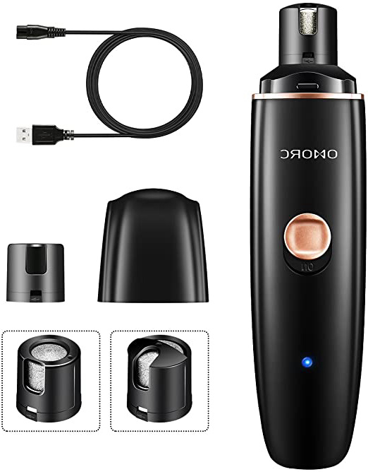OMORC Lima de Uñas Eléctrica para Perros, 2 Ruedas de Molienda y 4 Puertos para Perros, Gatos. Amoladora del Clavo Recargable y Ultrasilenciosa para Recortar y Alisar Suavemente Uñas de Perros Gatos.