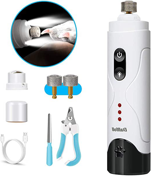 Dallfoll Lima de Uñas Eléctrica para Perro, Cortauñas Gato con Luces LED Dobles, Uñas Eléctrico para Mascotas Set con Cortauñas para Perro y Lima de Uñas
