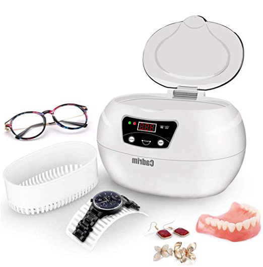 Cadrim Limpiador Ultrasónico de 600ml con Temporizador para Limpiar Relojes, Joyas, Gafas y Piezas Metálicos, Blanco y Gris