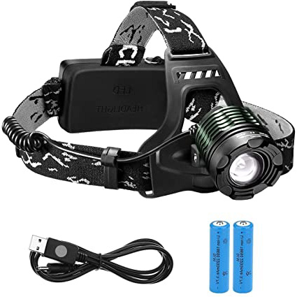 TOPELEK Linterna Frontal LED Recargable Alta Potencia 3000 Lúmenes, Linterna Cabeza con 4 Modos, Haz Luminoso Múltiple, Autonomía hasta 16H, Impermeable IPX6 para Casco, Pesca, Bici, Camping y Caza