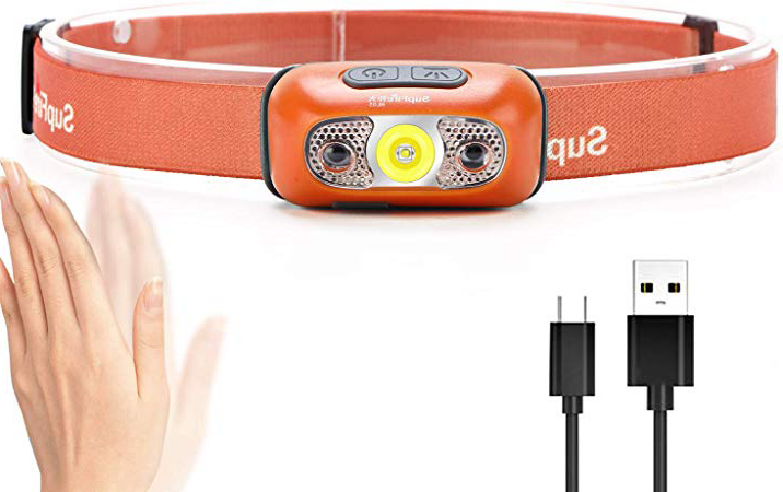 Supfire Linterna Frontal LED 500 Lúmenes LED CREE Lámpara de Cabeza con Interruptor de Temperatura Inducción,Recargable con Cable USB Directamente,5 Modos para Camping Ciclismo,Modelo HL05