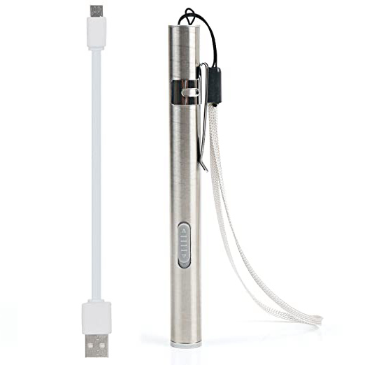 TRIXES Mini Portátil Linterna de Emergencia - Recargable por Puerto USB - Tamaño Bolígrafo - Compacta - Ultra-Brillante- Plateado