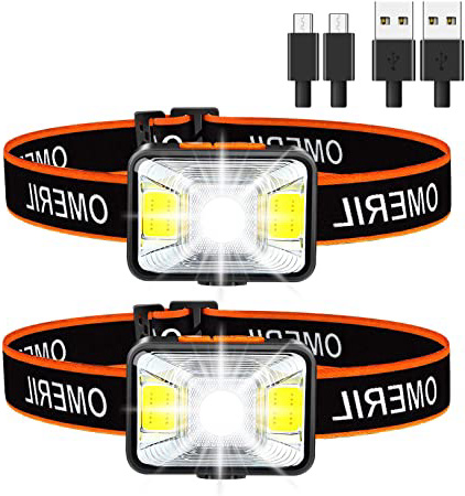 OMERIL Linterna Frontal LED USB Recargable, Linterna Cabeza Muy Brillante, 5 Modos de Luz (Blanco y Rojo), IPX5 Impermeable, Mini Frontal LED para Correr, Acampar, Pescar, Ciclismo, Camping, Niños