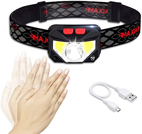 EJNOY Linterna Frontal LED USB Recargable, Linterna de Cabeza led Recargable, 8 Modos de Uso (Luz Blanca/Luz Roja/Sensor). Linterna Frontal Led para Correr, Acampar, Pescar, Ciclismo
