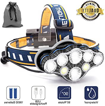 Linterna Frontal, 8 LED 18000 Lumen USB Recargable Linterna Cabeza, Ligero Impermeable Linternas Frontales para Camping, Pesca, Correr, Caza, Deportes Nocturnos
