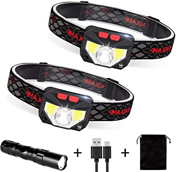 Linterna Frontal LED USB Recargable, ZOYJITU 2Pcs Linterna de cabeza led recargable, 8 Modos de uso (Luz Blanca/Luz Roja/Sensor). Linterna Frontal Led para Correr, Acampar, Pescar, Ciclismo