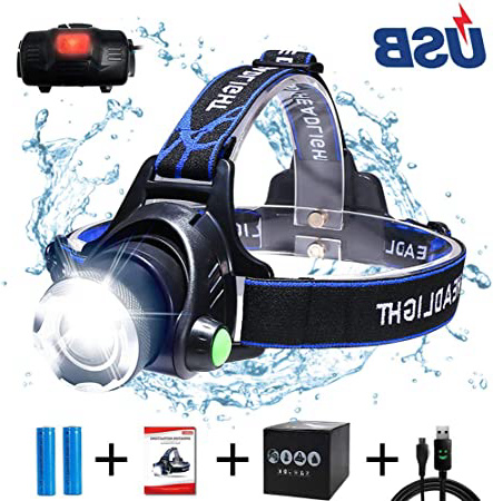 Aukelly USB Linternas Frontales LED Recargable Alta Potencia Linterna Frontal,Lámpara de Cabeza 3 Modos,Linterna Frontale Recargable USB,1000 Lumen Linterna Frontal para Camping,con 18650 Baterías