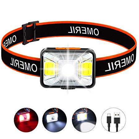 OMERIL Linterna Frontal LED USB Recargable, Linterna Cabeza Super Brillante, 5 Modos de Blanco y Rojo Luz, IPX5 Impermeable Frontal LED para Correr, Acampar, Pescar, Ciclismo, Camping, Niños