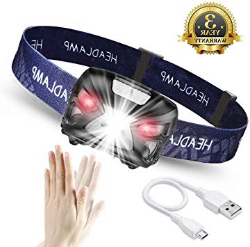 Linterna Frontal LED USB Recargable 1200mAh, Linterna Cabeza 8 Modos Sensor de Movimiento, Linternas LED Alta Potencia 6000K 300LM IPX4 Impermeable para Camping, Excursión, Pesca, Carrera, Ciclismo