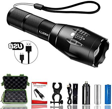 Best007 LED Linterna Recargable USB Linternas Tactica Alta Potencia Militar Linterna,5 Modos,Alta Potencia Linternas para Camping,Impermeable Linterna para Ciclismo,Con 18650 Batería