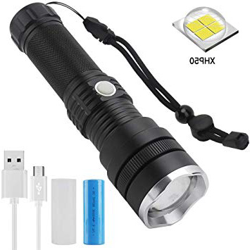 Maxesla linterna LED táctica militar ultrapotente de 2000 lúmenes con 3 modos de brillo ajustables, zoom y revestimiento impermeable para camping y senderismo (batería y cargador USB incluido)