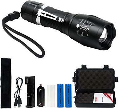 Linterna LED Recargable 2000Lumen Alta Potencia T6 de enfoque ajustable portátil resistente al agua Camping linterna 5 Modo de luz, 2 x Batería incluidas,Carga USB