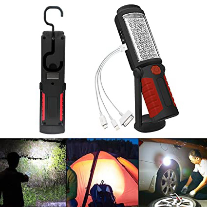 SunTop LED Lámpara de Inspección Recargable Linterna de Trabajo, Portátil Lampara de Inspeccion COB LED Luz con Magnético Soporte y Gancho Colgante para Automóviles, Taller, Emergencia, Camping