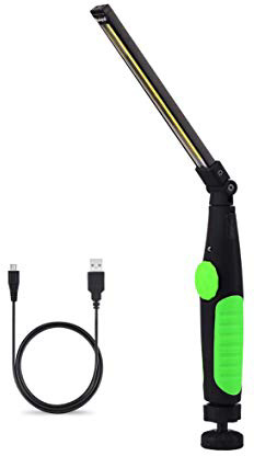 Linterna de Trabajo COB LED Recargable Iman Profesional, Linterna Trabajo LED Recargable USB Plegable y Rotación de 360 °, Luz de Trabajo Portatil, para Casa Auto Camping Emergencia Reparacion (Verde)