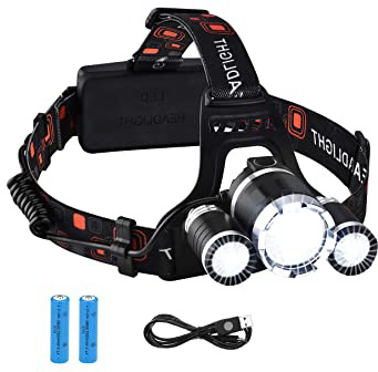 VicTsing Linterna Frontal Recargable LED Alta Potencia 6000 Lúmenes, Linterna Cabeza con 4 Modos, Automomía hasta 8H, Alcance de 500M, Impermeable IPX6 para Casco, Pesca, Bicicleta, Camping y Caza
