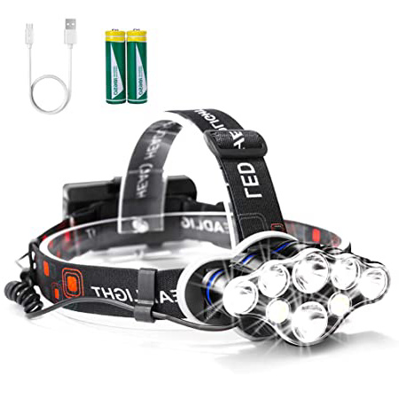 Arzopa Linterna Frontal Recargable LED, 13000 Lúmenes Luz Frontal Cabeza Impermeable Super Brillante con 8 LEDs y 8 Modos para Casco, Pesca,Senderismo, Bicicleta, Camping y Caza