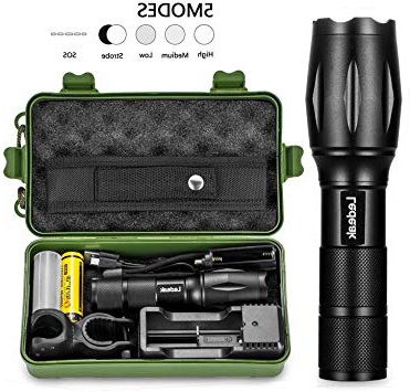 Ledeak Linterna LED Alta Potencia, 1200 Lúmenes CREE L2 Antorcha de Mano, 5 Modos Zoomable Impermeable Táctica con 18650 Batería Recargable, cargador USB, Soporte para Bicicleta, Funda de Linterna