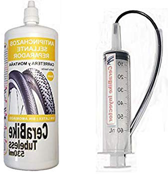 CeraBike TUBELESS Sellante Antipinchazos 530 ml + Inyector Presta/Schrader + Sonda Comprobación liquido. Válido para Carretera y MONTAÑA