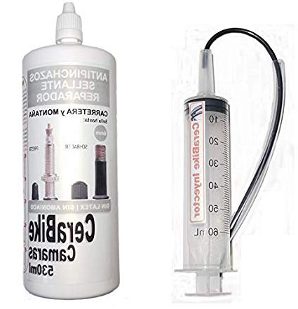 CeraBike CAMARAS Sellante Antipinchazos 530 ml + Inyector Presta/Schrader + Sonda Comprobación liquido. Válido para Carretera y MONTAÑA